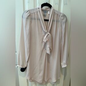 Elegant Cream Blouse/mini dress with Tie Neck